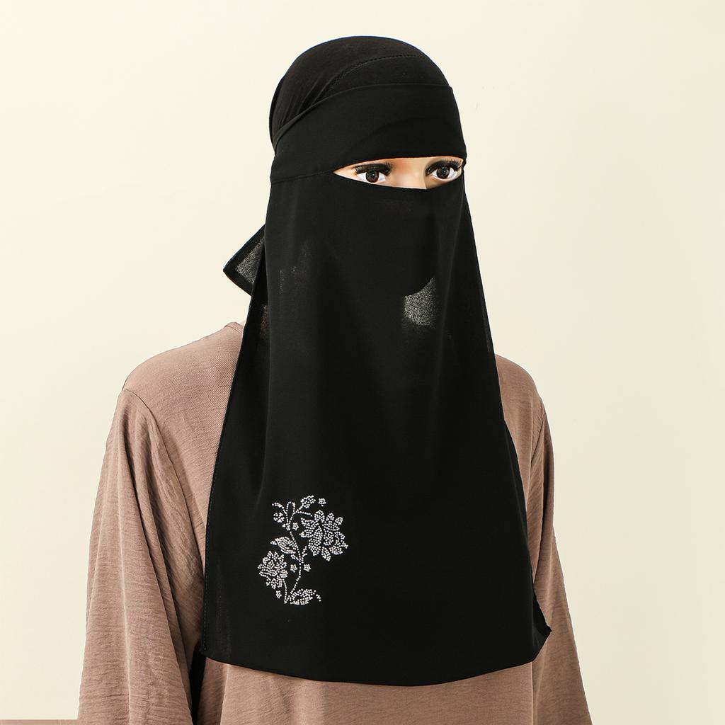 Luxuriöser Chiffonschal Niqab Gesichtsschleier Glänzender Strass Mode Welle Diamant Muslim Ramadan Gebet Binde Khimar Chiffon Gesichtsmaske