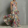2026 Summer Cross-border New Plant and Flower Printing Neck Dress, Off-the-shoulder Thin and Elegant Long Dress