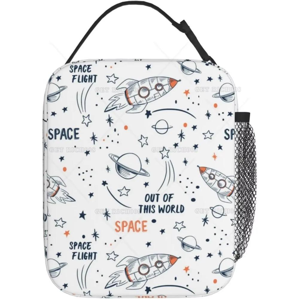 Τσάντα Γεύματος Μονωμένη με Κινούμενα Σχέδια Διαστημική Ρουκέτα Πλανήτες Αστέρια για Αγόρια Κουτί Φαγητού για Γραφείο Ταξίδια Τσάντα Μεταφοράς Γεύματος για Γυναίκες και Άνδρες