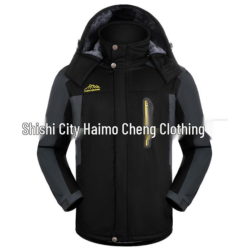 Men's Plus Size Hooded Winter Jacket: Thickened Velvet, Warm Cotton Coat for Outdoor Mountaineering
