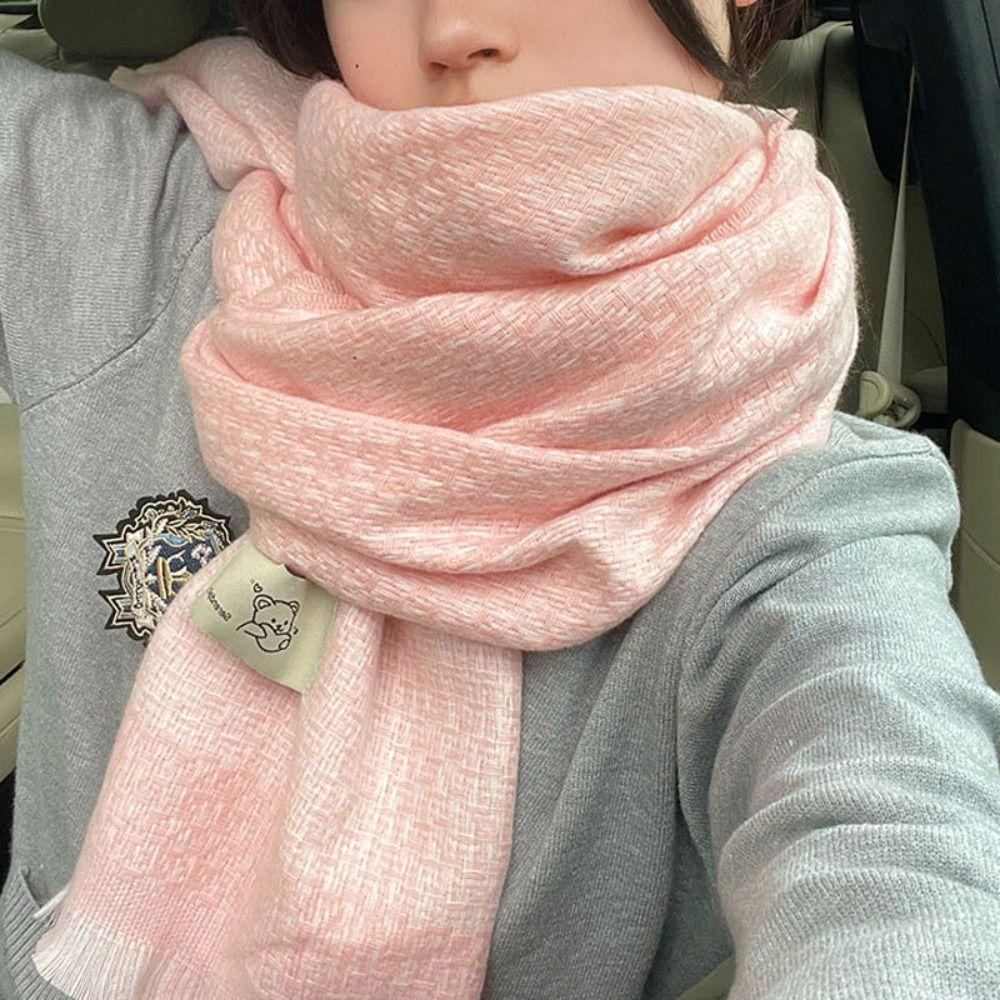 Korean Style Wool Tassel Scarves Solid Color Bear Shawl Fashion Winter Cashmere Scarf  Girls