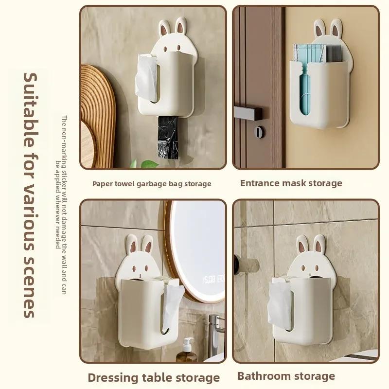 Cartoon Wall Mount Toilet Paper Holder No Drill Storage Box Multi Function Bathroom Tissue Dispenser Home Organizer