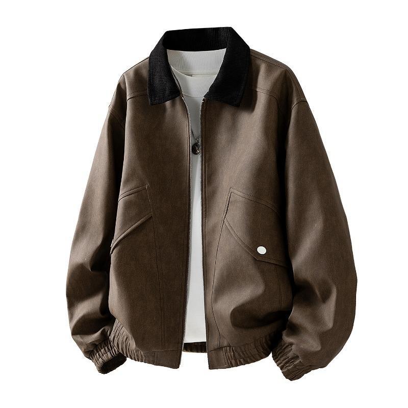 Men's Leather Patchwork Lapel Motorcycle Jacket, Couple's Functional Coat