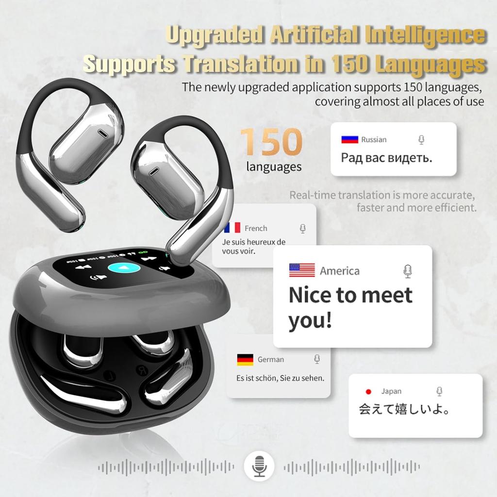 Over The Ear Bluetooth AI Headphones Language Translation Translation Earbuds Real Time 150 Language AI Translator Earbuds Bone Conduction Headphones