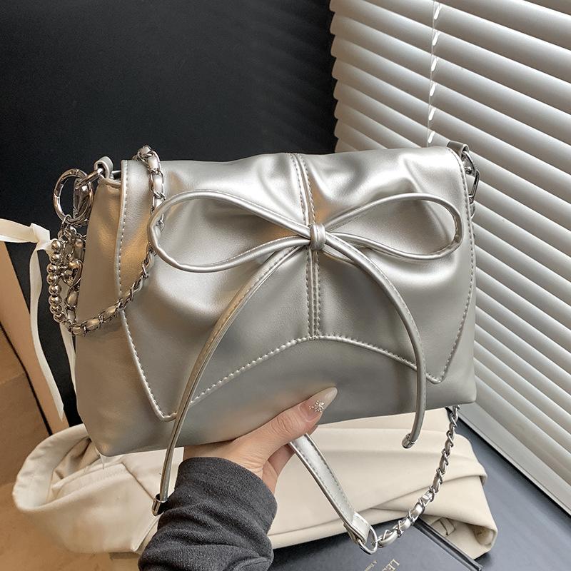 Trendy New High-end Texture Ballet Style Bow Pleated Underarm Bag Versatile Casual Chain Messenger Bag Women