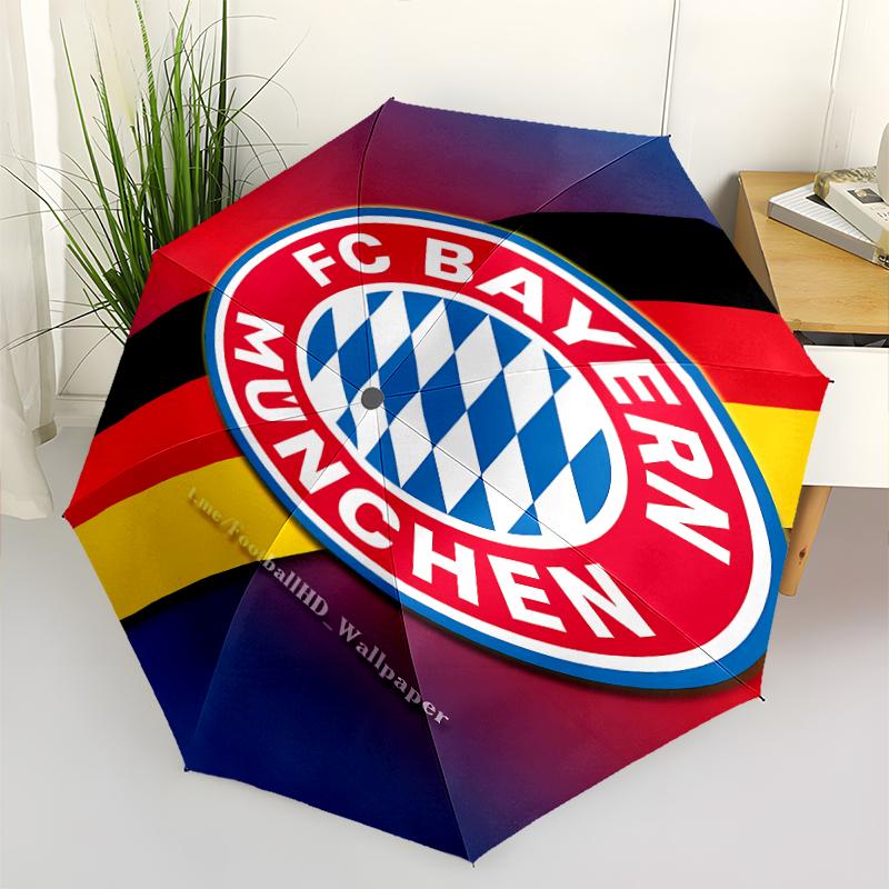 FC Bayern München Logo Print Automatic Umbrella, 8 Rib Iron Frame, Plastic Handle, Suitable for Outdoor Travel &Daily , Ideal Gift