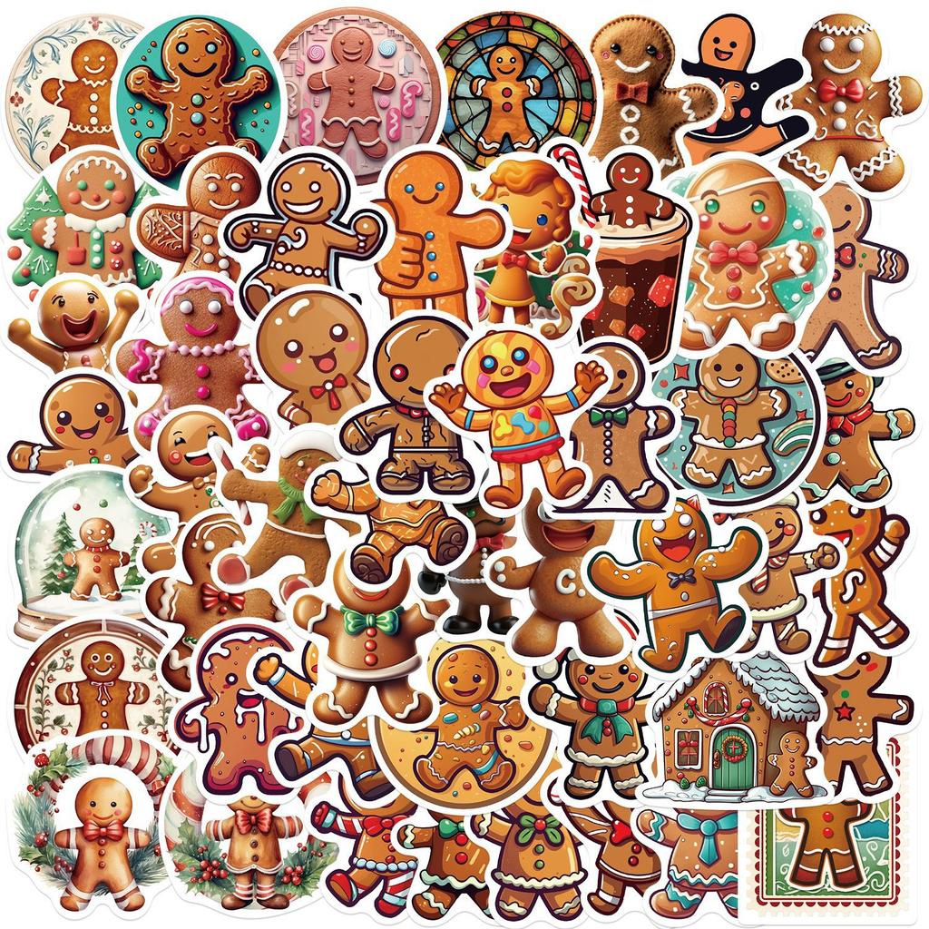 50 Cartoon Gingerbread Man Stickers Guitar Notebook Suitcase DIY Waterproof Stickers