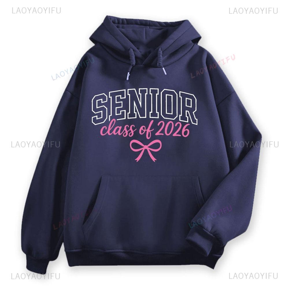 Senior Class of 2026 Cute Pink Bow Ribbon Hoodie Sweatshirts Senior 2026. Senior Pullover Unisex Women Pullover Simple Style