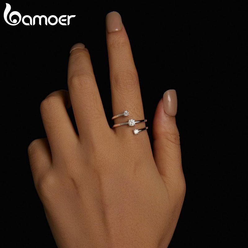 BAMOER Three Layer 0.5 CT Moissanite Coiled Ring 925 Sterlin Silver D Color Moissanite Stackable Promise Wedding Ring Party Gift