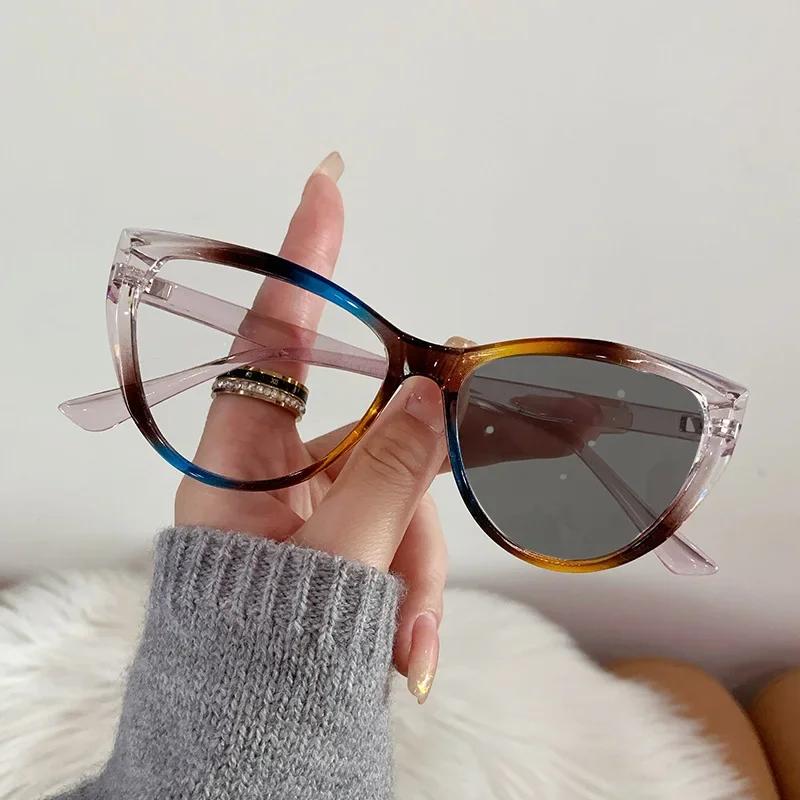 Women Cat Eye Myopia Photochromic Glasses Fashion Anti Blue Light Near Sight Vintage Lens Minus Eyewear To 4 0