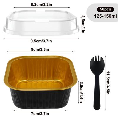 150Pcs Aluminum Foil Cupcake Cups Non-Stick Foil Baking Cups 150ml Square Ramekin Pudding Dessert Cups Wedding Party Supplies