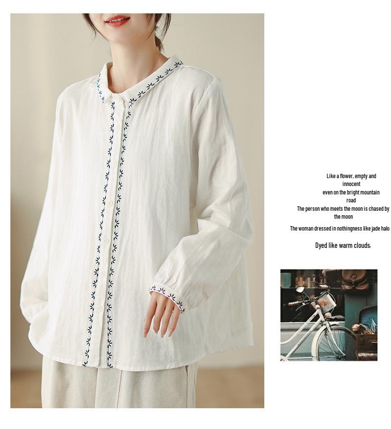 2025 Retro Art Women's Embroidered Lapel Shirt - Comfortable Spring Top