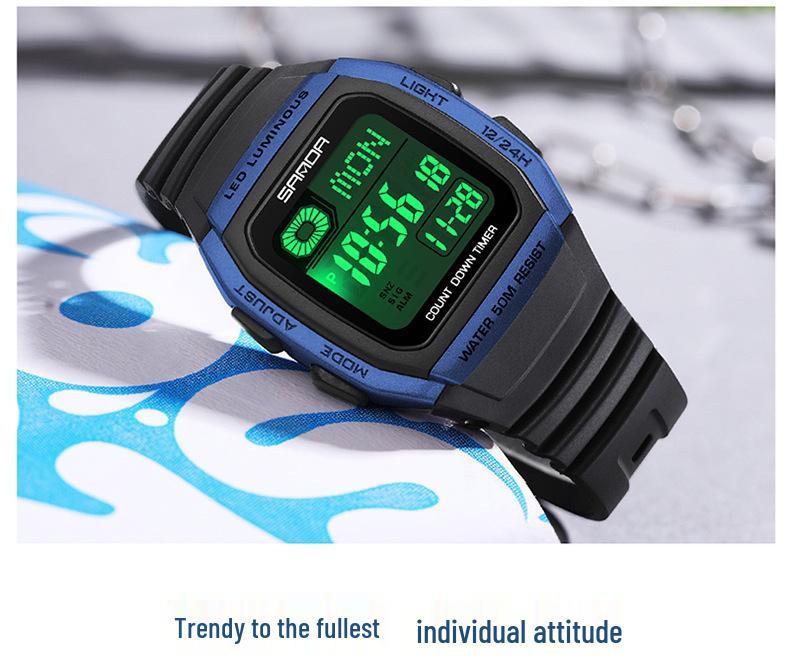 Sanda Universal Multifunctional Waterproof Sport Watch - Small Square Design for Students