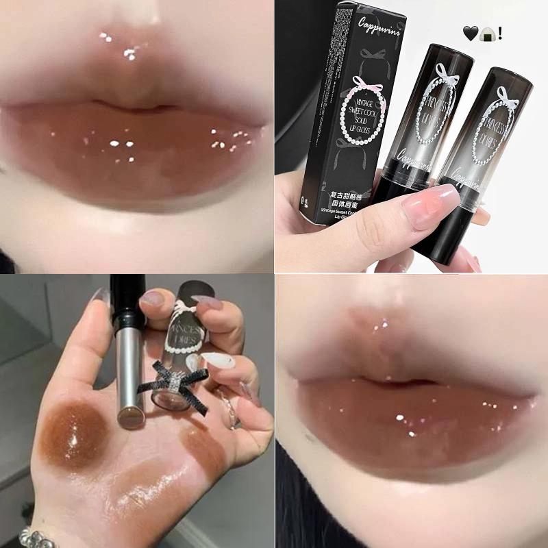 Punk Brown Mirror Water Solid Lip Gloss Moisturizing Mirror Glass Jelly Lipstick Non Stick Cup Water Light Clear Lip Tint Makeup