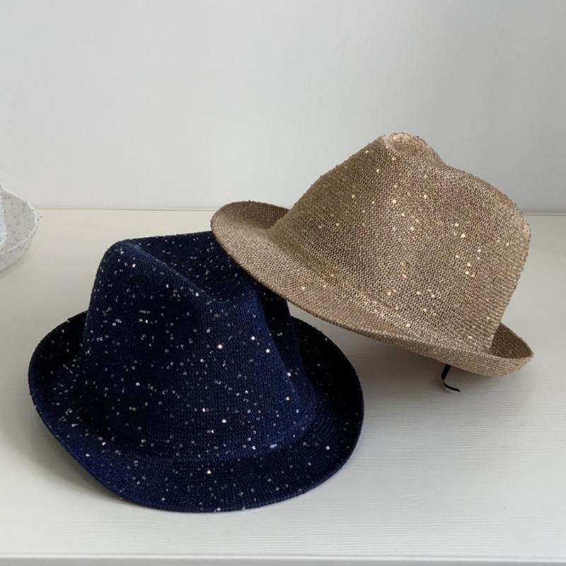 Mardi Gras Sequins Fedoras Hat for Adult Unisex Masquerade Carnivals Mesh Derby Hat Performances Hat with Rolled Up Brim