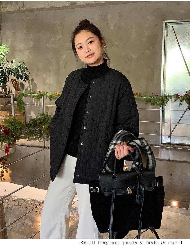 Plus Size Women's Korean Style Winter Padded Jacket 2025 - Loose Fit, Warm, Windproof, Round Neck, Solid Cream Color Cotton Coat