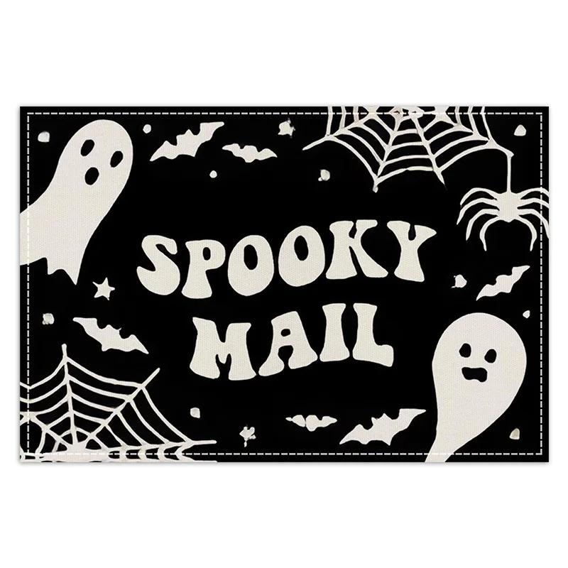 

1PC Halloween Black Skull Letters Placemats 30*45CM Linen Seasonal Spring Table Mats for Party Kitchen Wedding Dining Decor 1PC 30x45CM