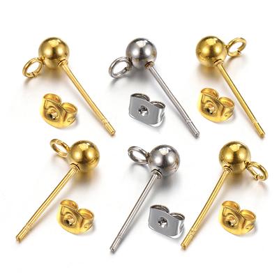 20pcs Gold Stainless Steel Round Ball Earring Post Studs with Open Rings for Earrings DIY Jewelry Making Findings Wholesale