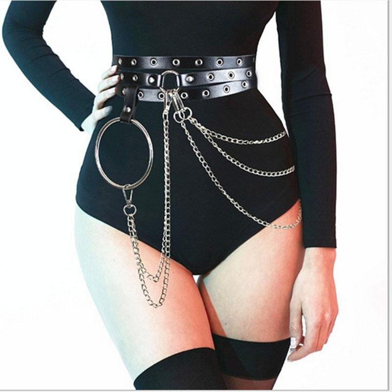 Punk Style Multi-circle Non-punching Belt, Belt, Women's Large Ring Tassel Multi-layer Metal Chain, Waist Chain