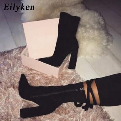 New Flock Ankle Boots Women Autumn Winter Fashion Pointed Toe Heel Zipper Ladies Chelsea Shoes Plus Size 35-42