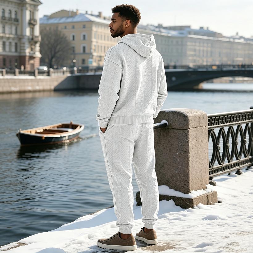 Men's 2 Piece Outfits Knit Jacquard Pullover Sweatshirt Tracksuit & Joggers Sweatpants Sweatsuit Sets with Pockets