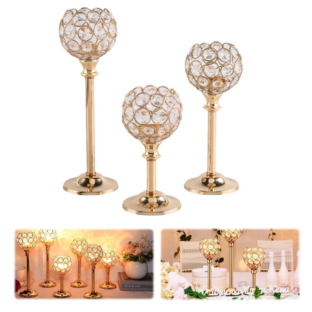 3pcs Tall Votive Candlestick Holders Gold Candle Holders Crystal Candlestick Holders for Dining Table Wedding Decor