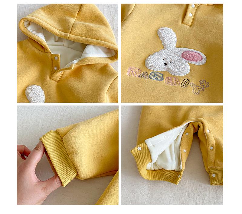 Winter 2025 Baby Fleece Cartoon Romper - Cute Embroidered Rabbit Newborn Jumpsuit