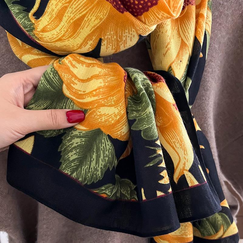 Sunflower Floral Print Women's Scarf Shawl Wrap Lightweight Cashmere feel Large scarves