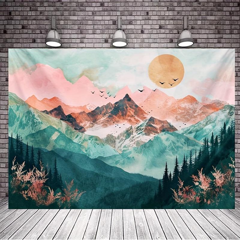 One backdrop for a photo of mountain forest trees at sunset, a polyester fiber natural landscape hanging cloth, party decoration 47.2x31.5inch/120*80cm