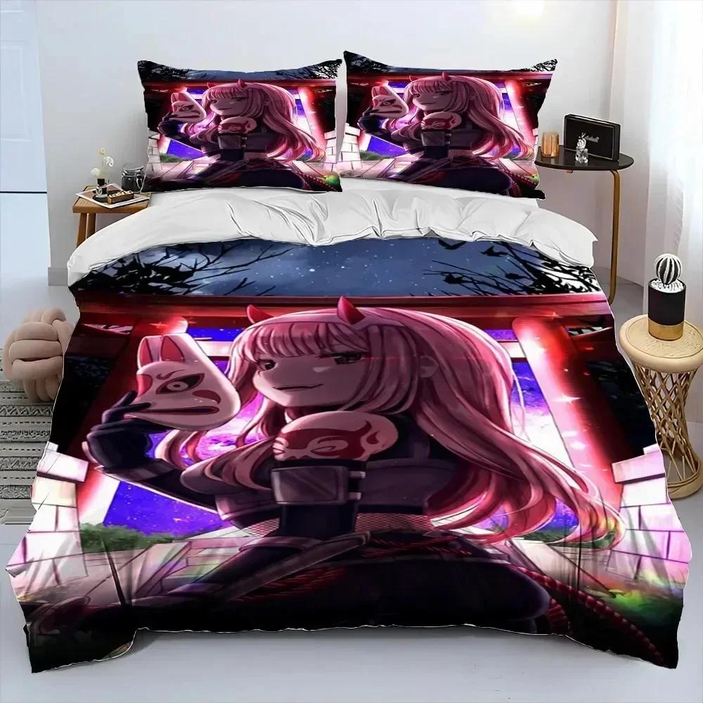 Zero Two DARLING In The FRANXX Cartoon Comforter Bedding Set,Duvet Cover Bed Set Quilt Cover Pillowcase,Queen Size Bedding Set