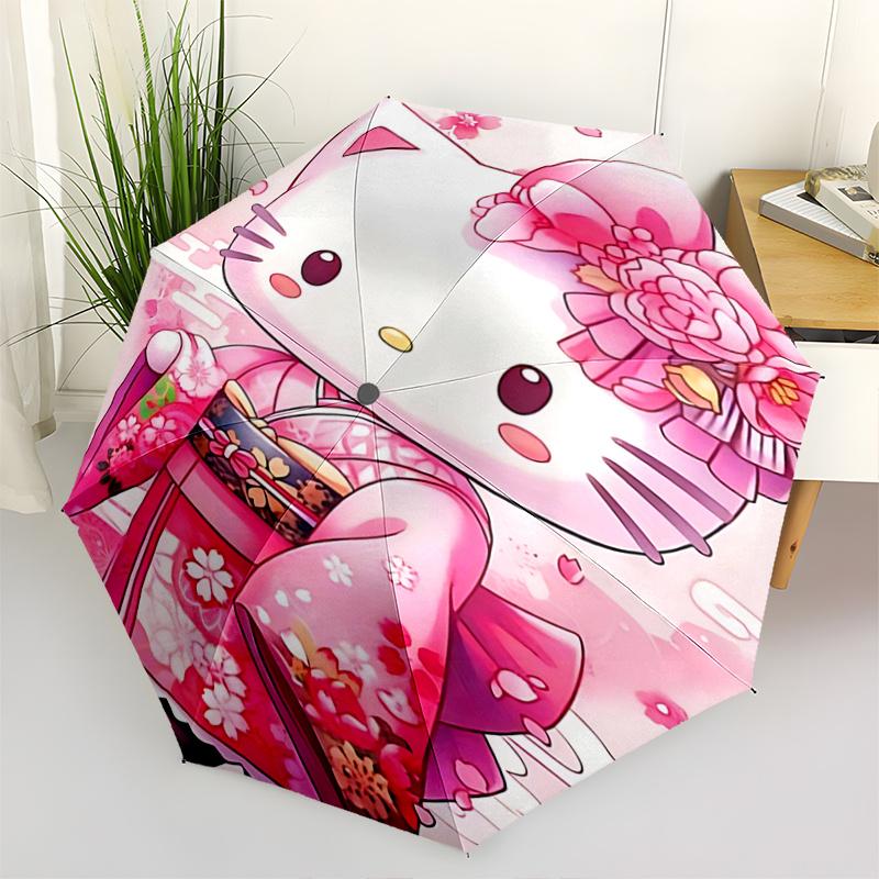 

1pc Hello Kitty Cherry Blossom Kimono with Automatic Opening Umbrella - Portable Folding Design, 8-Bone Iron Frame, Outdoor Umbrella, Festival Gift fo