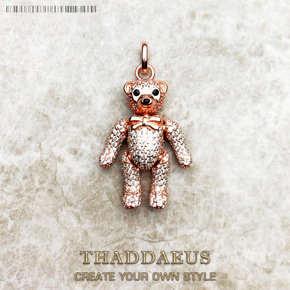 

Pendant Teddy Bear,Spring New Pure 925 Silver Fine Jewelry Europe Bijoux Cute Accessories Gift For Women рожевий колір золота