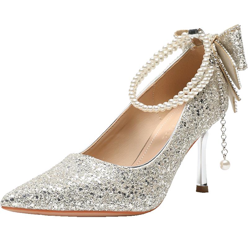 ZHR Elegant Crystal Pearl Pointed-Toe Stiletto Heels M