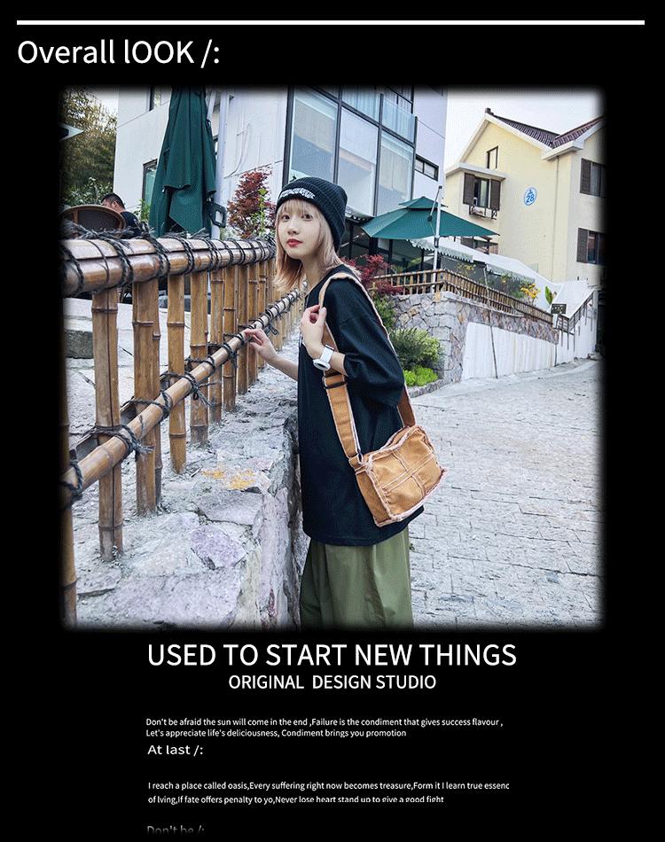 2024 Japanese Ins Canvas Retro Women's Shoulder Bag with Frayed Edges