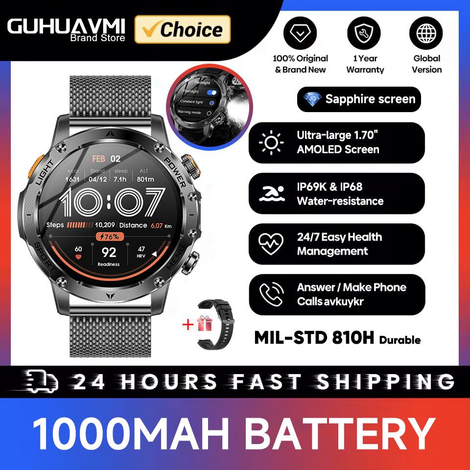 Military Grade 1000mAh Battery Smart Watch IP68 Waterproof GPS Tracker Bluetooth call AMOLED HD Men Sports  New Smartwatch