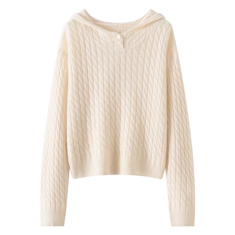Lekasha Women's Cashmere Hooded Knit Top - Loose Casual Autumn/Winter Base Layer Sweater