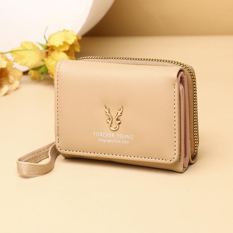 Dámská třískládací peněženka v korejském stylu pro rok 2025 se zipovou kapsou na mince a kresleným designem