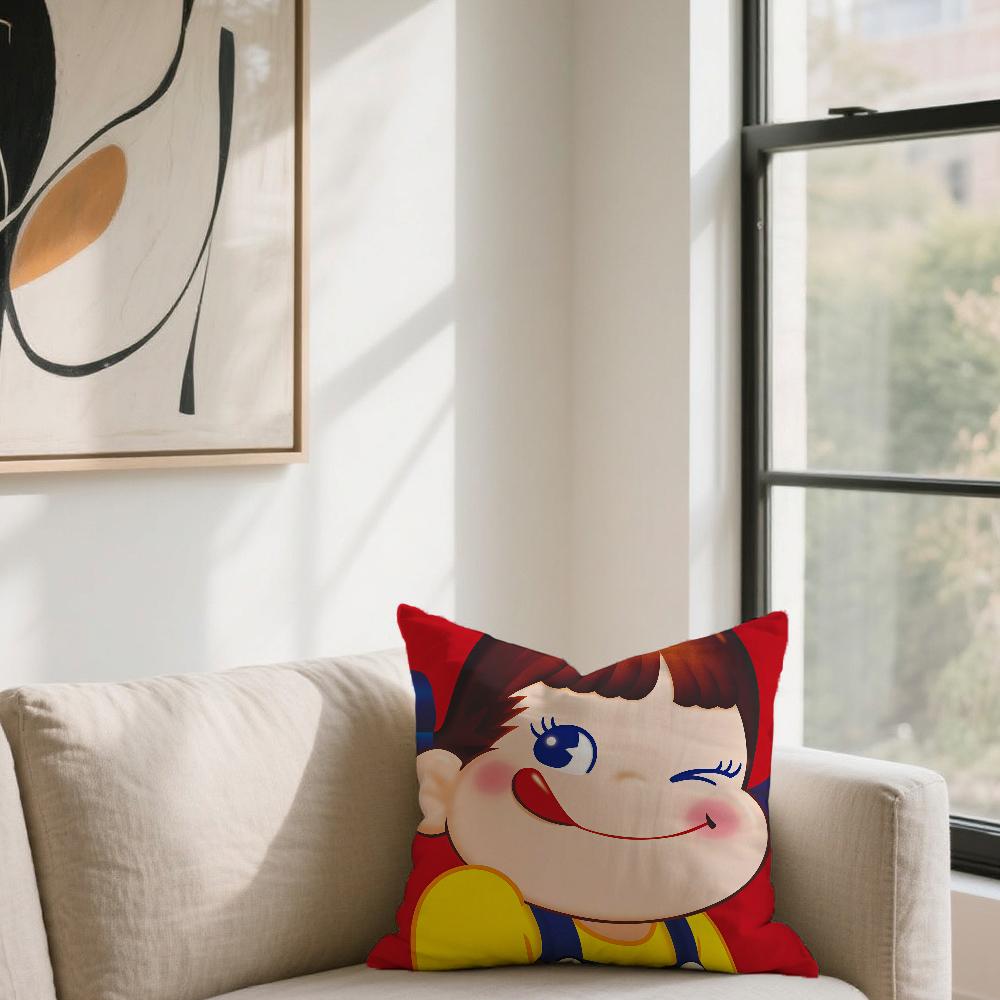 Cute F-Fujiya Peko Chan cushion cover For Sofa Car Office Cafe Soft And Comfortable Double-Sided Printing Pillow Cover