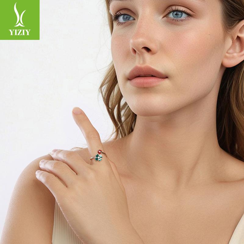 Clover Ladybug Ring Elegant Temperament Personality Open Ring Women'S Ring Premium Nis