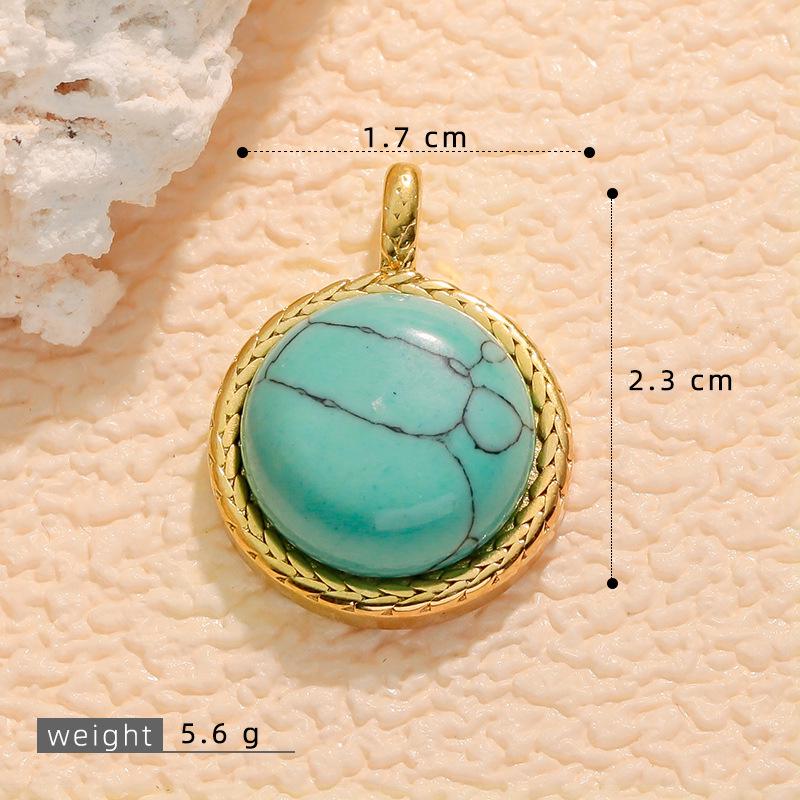 European Retro Turquoise Geometric Oval Pendant - Stainless & Titanium Steel Jewelry for Women