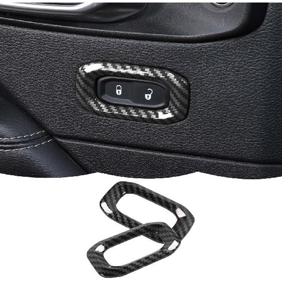 RT-TCZ Carbon Fiber Interior Door Lock Switch Cover Trim Frame Decoration Interior Accessories Compatible with Jeep Wrangler JL JLU & Gladiator JT