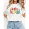 European Size Hawaiian-inspired Print Women's Crew Neck Short-sleeve T-shirt for Spring/summer. Perfect for Casual Outings, Holiday Gif