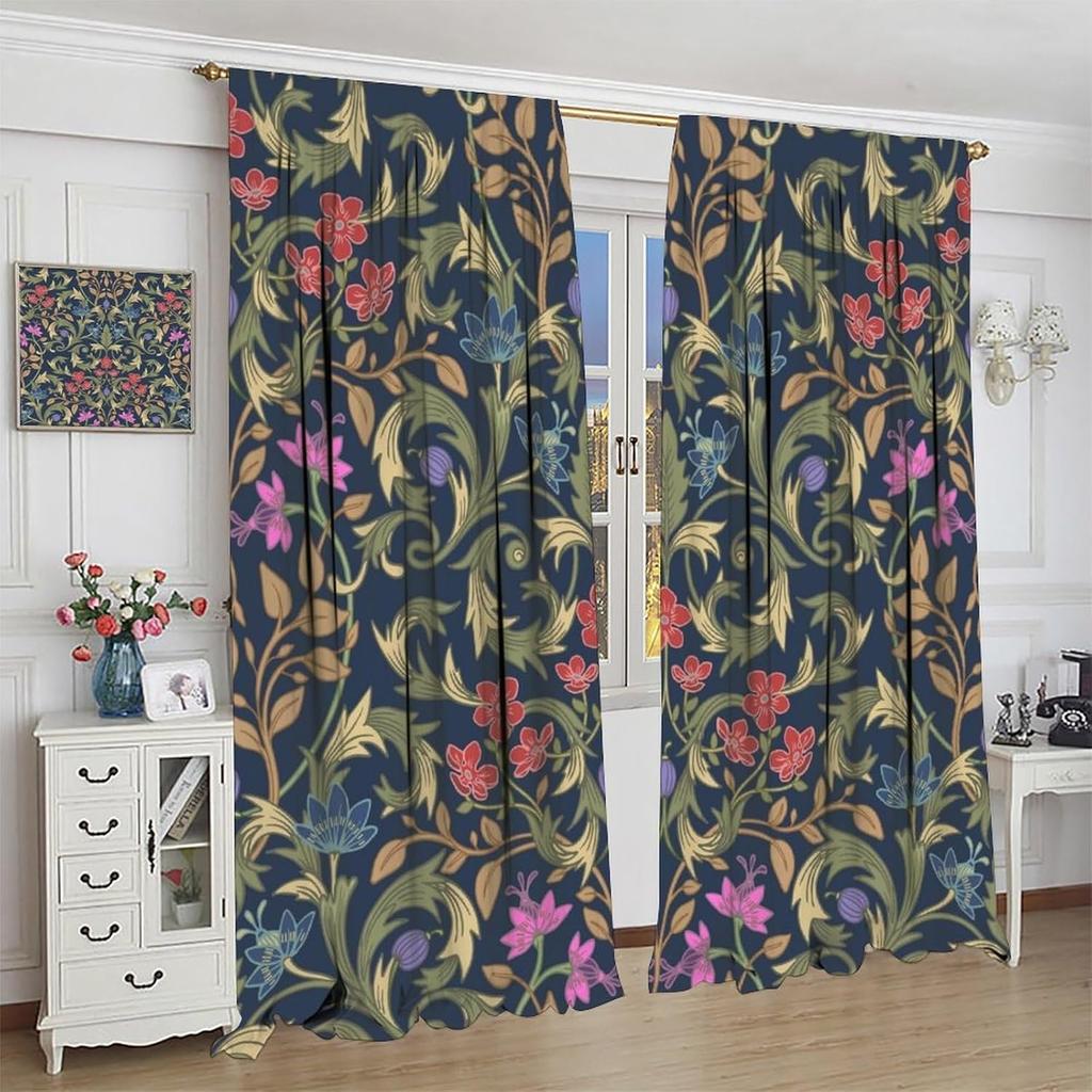 William Morris Blumen Verdunkelungsvorhänge   Retro Botanisch Vintage Florale Blätter Fenster Vorhänge   für Schlafzimmer Wohnzimmer 42" B X 45