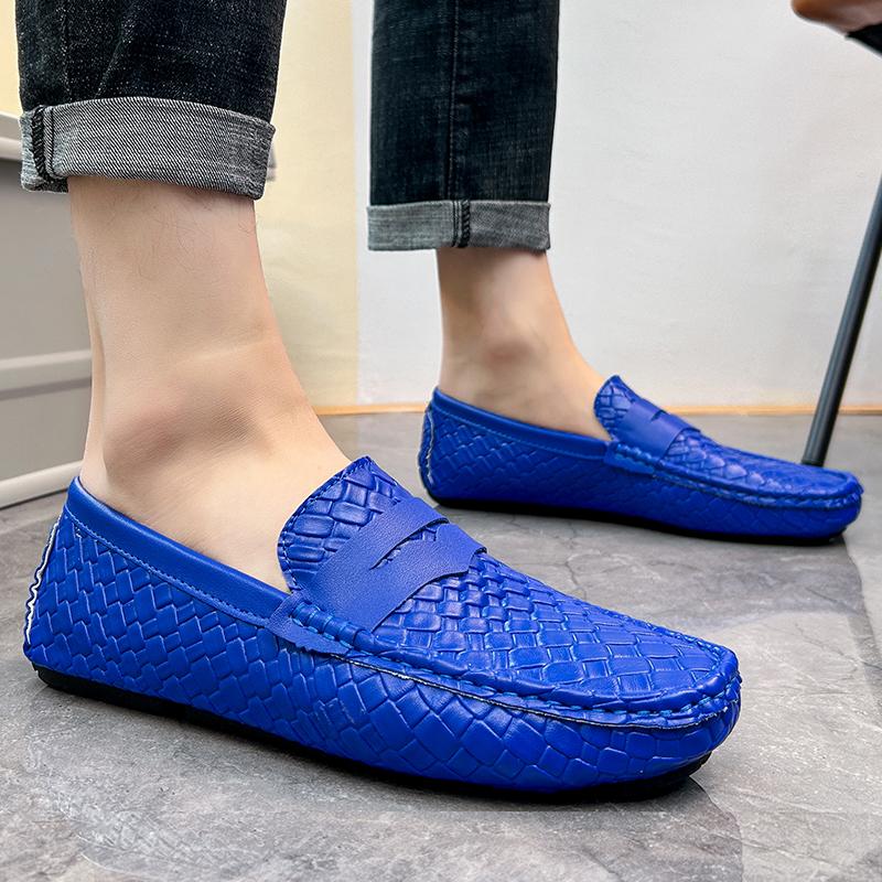 Herren Mokassins Loafer Fahrschuhe Komfort Leder Flats Lässige Slipper Übergröße Farbe Blau Erbsenschuhe Übergröße