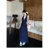 Blue Neck Sling Hip Dress for Children's Summer New Casual Backless Temperament Floral Dress