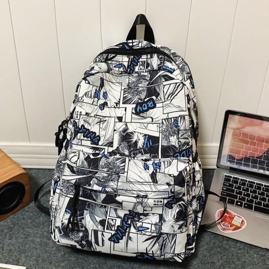 

Корейский мультяшный рюкзак для мальчиков с граффити - Модный нейлоновый школьный рюкзак большой вместимости 31cm Length x 14cm Width x 44cm Height