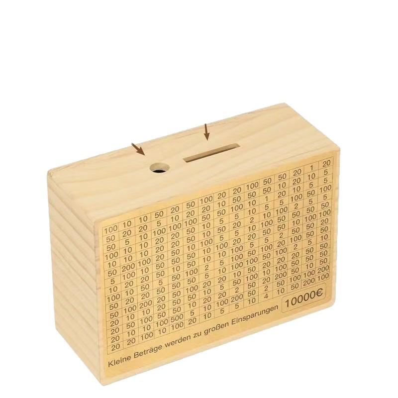 Reusable Wooden One-Piece Piggy Bank with 8 Compartments