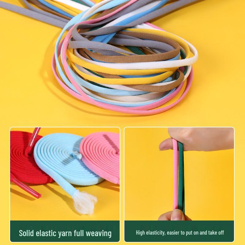 Elastic No-Tie Half-Round Shoelaces for Kids & Adults - Black & White