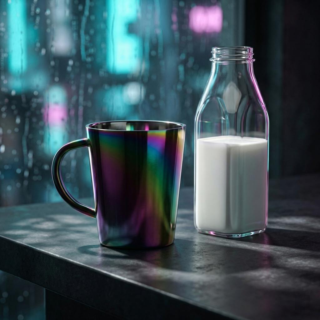 Edelstahlbecher mit doppelwandigem Griff und Milchkännchen