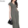 ZANZEA Women Short Sleeve Blouse and Long Pants Casual Two Piece Suit Sets